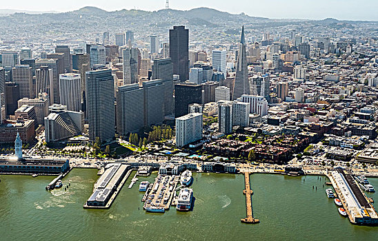 风景,市区,旧金山,上方,码头,水,旧金山湾,区域,美国,加利福尼亚