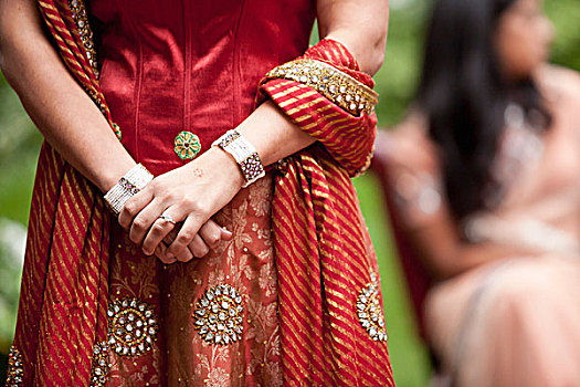 特写,印度教,新娘,穿,传统,长袍