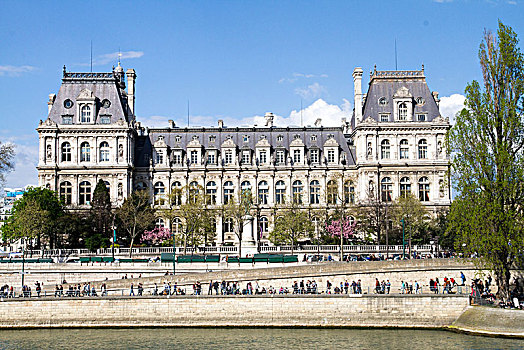 法国,巴黎,市政厅,塞纳河,前景
