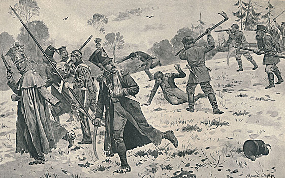 俄罗斯人,农民,攻击,法国人,1812年,1896年,艺术家,未知