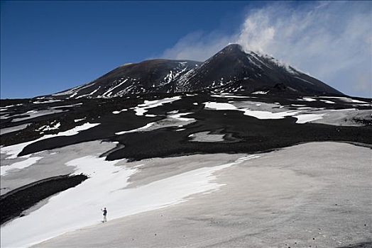 黑色,火山岩,雪,山,埃特纳火山,西西里,意大利