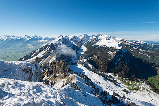 积雪,山,早,初冬,风景,东南部,阿彭策尔,瑞士,欧洲