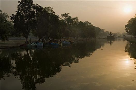 日出,上方,水塘,靠近,印度,南亚,大门,德里