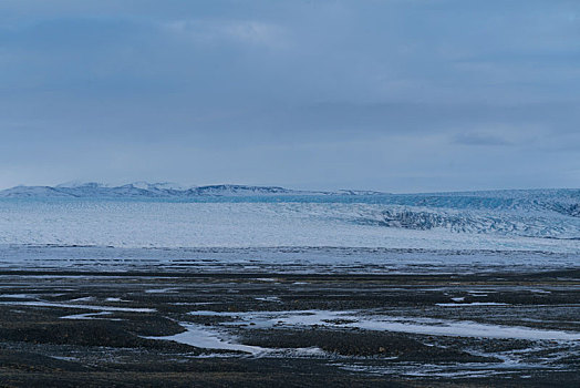 冬季冰岛冰山雪地与冰川