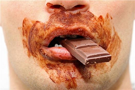 特写,脏,嘴,巧克力块