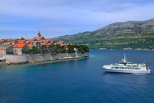 渡船,城市,科尔丘拉岛,亚德里亚海,克罗地亚