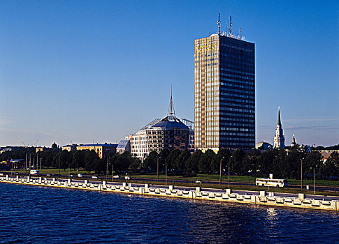堤岸,建筑,道加瓦河,河,拉脱维亚