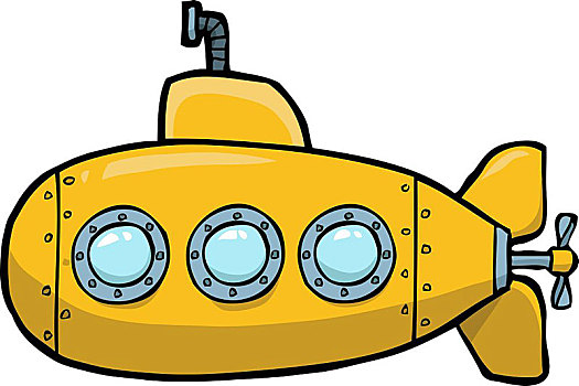 涂写,黄色,潜水艇,白色背景,矢量,插画
