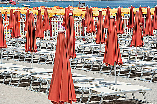 红色,伞,休闲椅,海滩