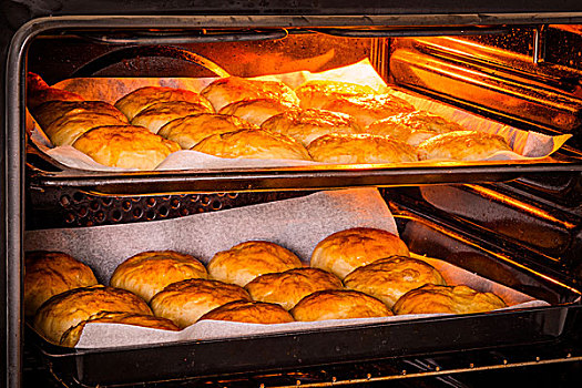 热,烤炉,金色,面包,糕点店