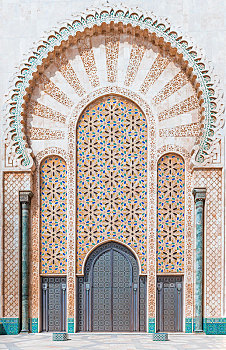 装饰,户外,墙壁,入口,大门,图案,哈桑二世清真寺,大,哈桑二世,摩尔风格,建筑,卡萨布兰卡,摩洛哥,非洲