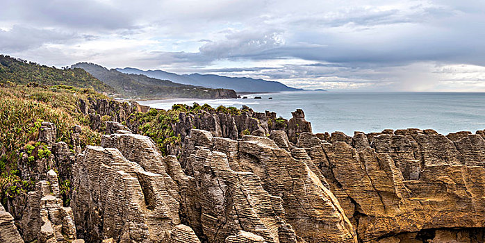 砂岩,石头,岩石构造,薄烤饼,帕帕罗瓦国家公园,西海岸,新西兰,大洋洲
