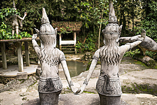 后视图,两个,雕像,花园,苏梅岛,苏拉塔尼,省,泰国