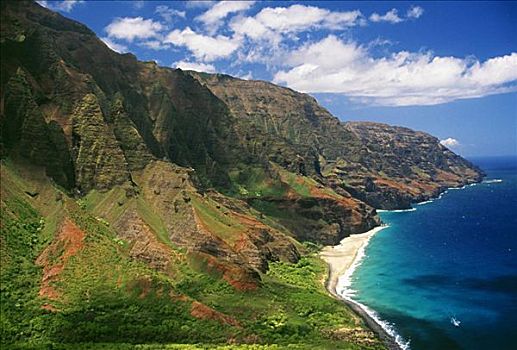 夏威夷,考艾岛,俯视,拿帕里海岸,海岸线,崎岖,悬崖
