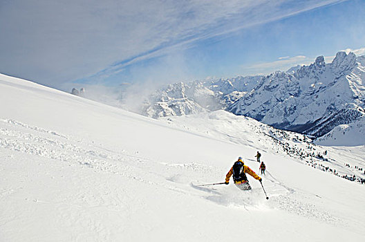 滑雪,旅游,山,山谷,南蒂罗尔,意大利,欧洲
