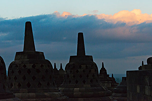 浮罗佛屠,黄昏,世界遗产,爪哇,印度尼西亚,大幅,尺寸