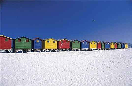色彩,海滩小屋,海洋,靠近,开普敦,南非