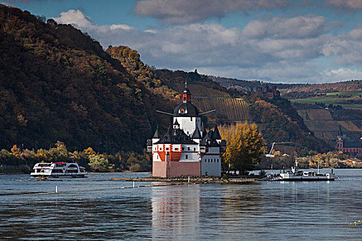 德国,城堡,14世纪,莱茵河,秋天
