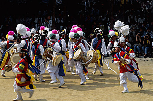 韩国,靠近,首尔,韩国村庄,跳舞