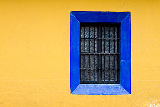 危地马拉,安提瓜岛,蓝色,窗户,亮黄色,墙壁