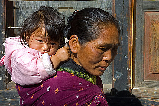 母亲,孩子,廷布,不丹,十一月,2007年