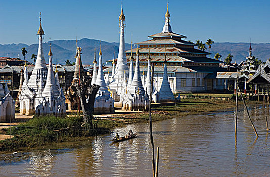佛教寺庙,佛塔,亚瓦马,茵莱湖,掸邦,缅甸,亚洲