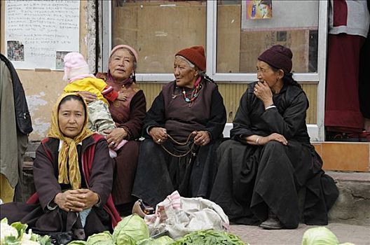 市场,女人,销售,蔬菜,北印度,喜马拉雅山,亚洲
