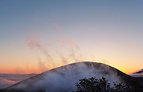 风景,莫纳克亚,脚,低,云,山,发光,日落,夏威夷大岛,夏威夷,美国