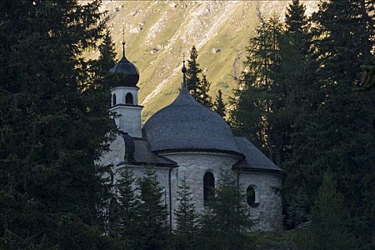 小教堂,湖,山
