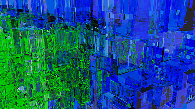 抽象,未来,城市,玻璃,立方体,蓝色,绿色
