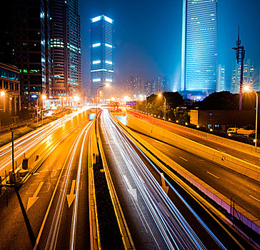 城市,夜晚,交通,天际线,上海,中国