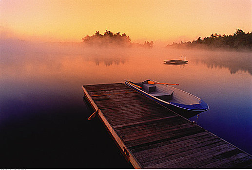 划桨船,码头,雾,英里,湖,安大略省,加拿大
