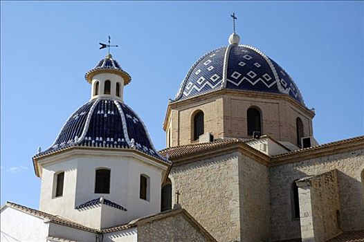 蓝色,圆顶,教堂,白色海岸,西班牙