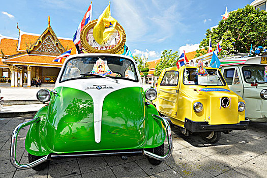 宝马,老爷车,展示,寺院,背影,曼谷,泰国,亚洲