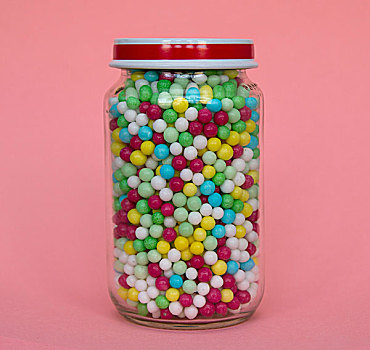 罐,满,糖果,粉色背景