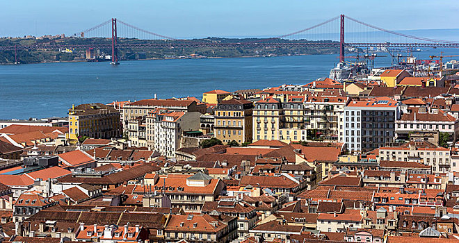 风景,城堡,俯视,历史名城,中心,里斯本,历史,地区,葡萄牙,欧洲
