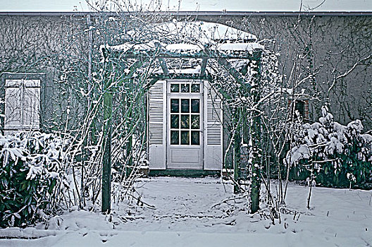 房子,冬天,花园,雪