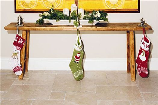 圣诞袜,悬挂,桌子