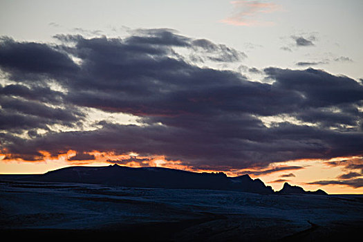 日落,上方,杰古沙龙湖,结冰,泻湖,冰岛
