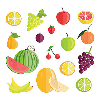 水果,矢量,设计,柠檬,葡萄,西瓜,樱桃,李子,苹果,柚子,瓜,香蕉,火龙果,橙色,插画,概念,旗帜,象征