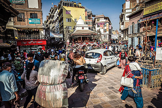 街景,老城,加德满都,尼泊尔,亚洲