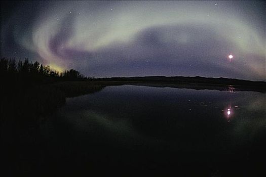 北斗星,满月,北极光,育空地区,加拿大