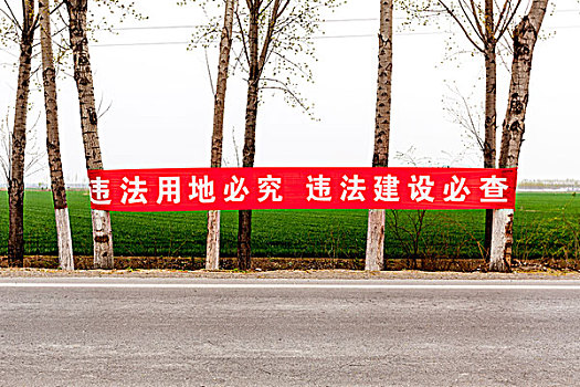 雄安新区,河北省保定市安新县乡村道路边上禁止违法建筑的标语