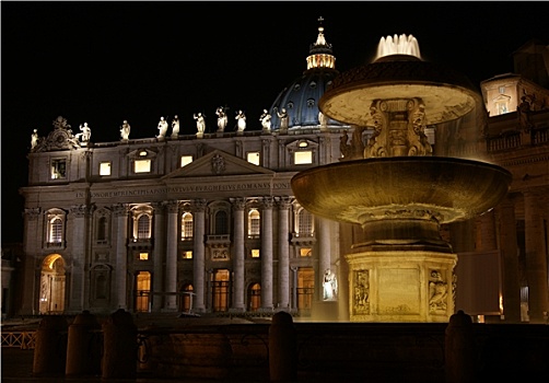 大教堂,喷泉,圣徒,广场,夜晚