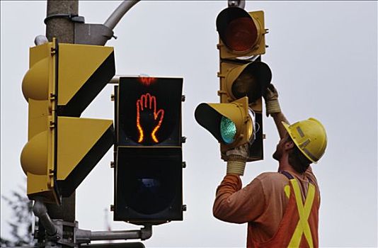 加拿大,渥太华,男人,修理,红绿灯,街道