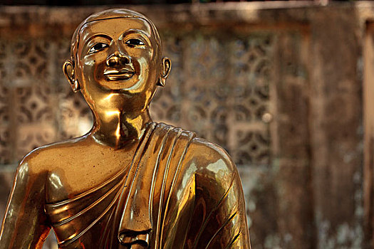 缅甸,仰光,内景,庙宇,金色,雕塑