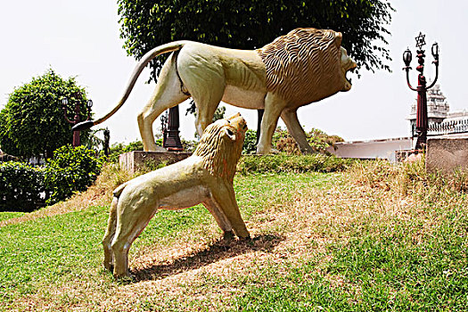 狮子,雕塑,公园,庙宇,新德里,印度