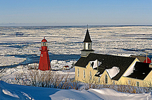灯塔,冬天,魁北克,加拿大