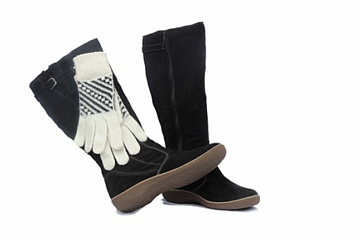 黑色,女人,冬天,靴子,白手套