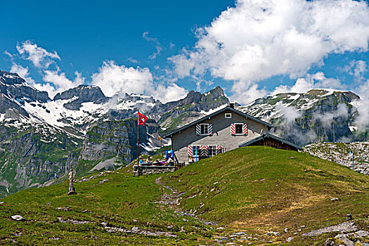 小屋,休憩之所,格拉鲁斯,阿尔卑斯山,施维茨,瑞士,欧洲